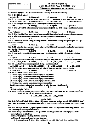 Đề kiểm tra tiết 10 môn Hóa học Lớp 9 - Năm học 2019-2020 - Đề số 1